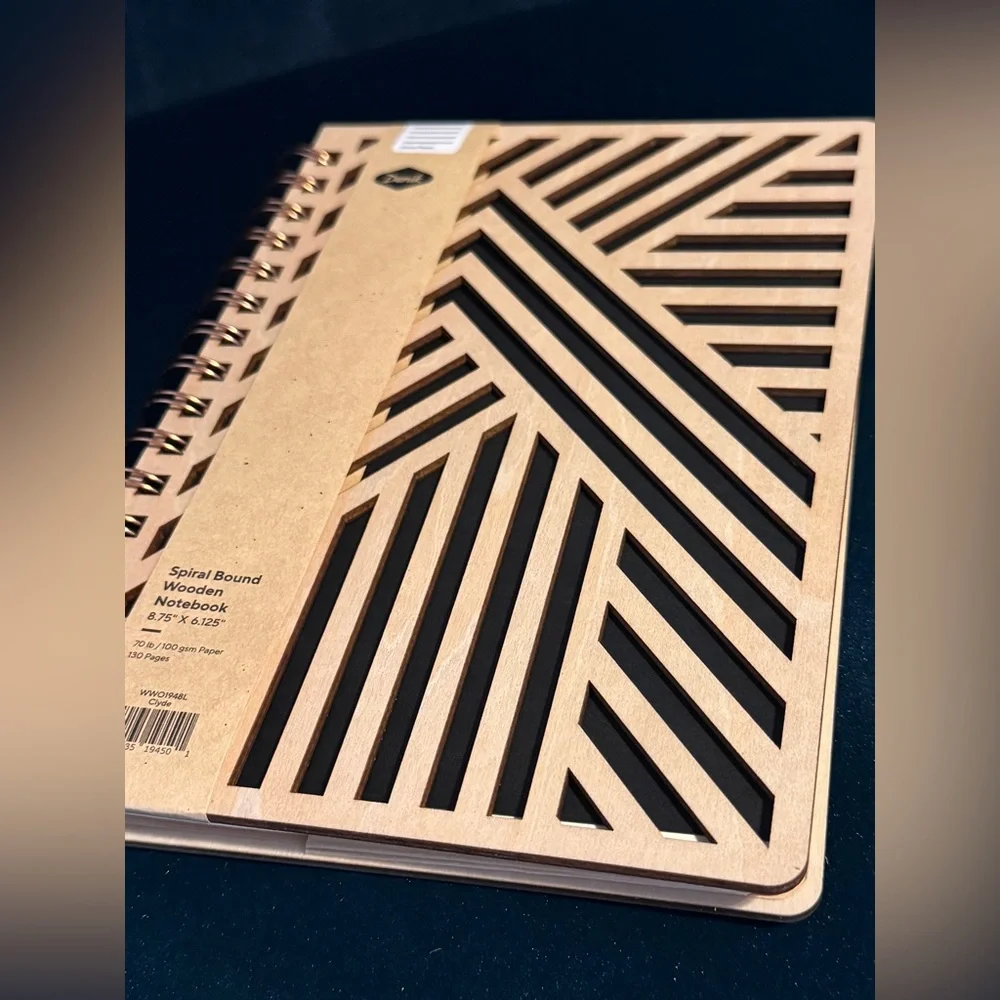 Denik Clyde Abstract Mountains Spiral Bound Wooden Notebook Journal Wood Die Cut